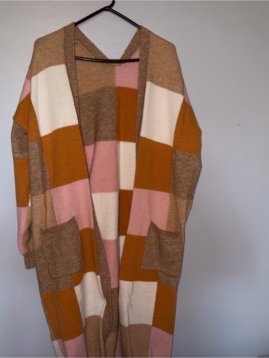 Sweaters - Cozy Colorblock Open-Front Cardigan Sweater - Pink, Cream & Brown